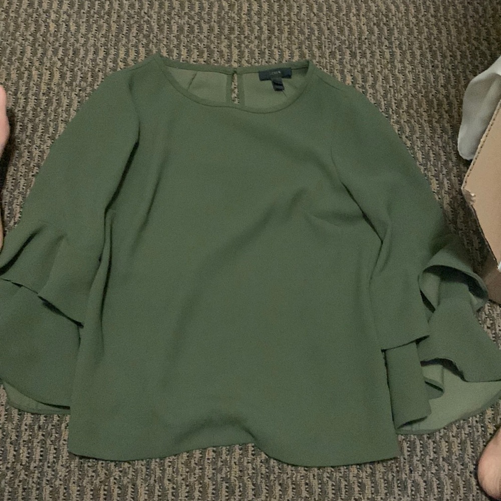 J crew bell sleeve green top